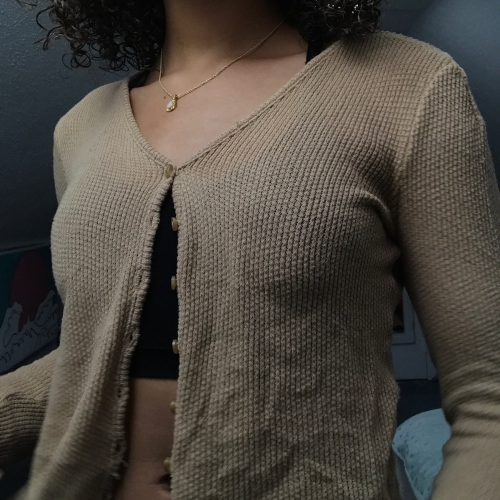 Cream knit button up